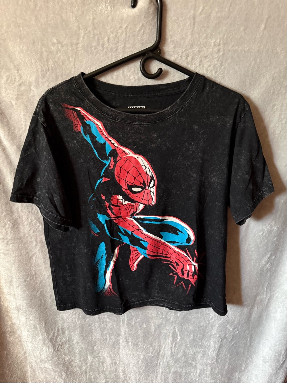 Marvel Black Crop Top with Red and Blue Spider-Man Graphic